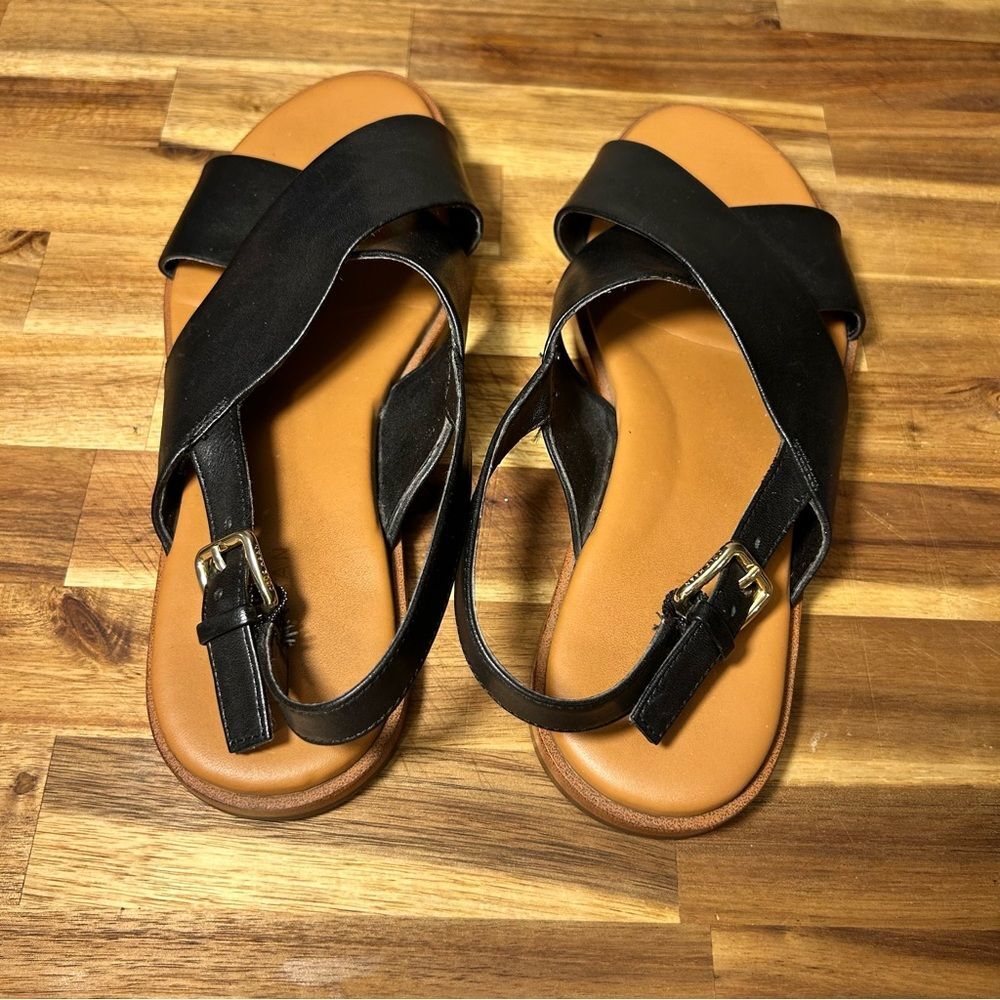 Cole Haan Fernanda Grand Flat Black Leather Sandals Size 5.5 - Picture 3 of 14
